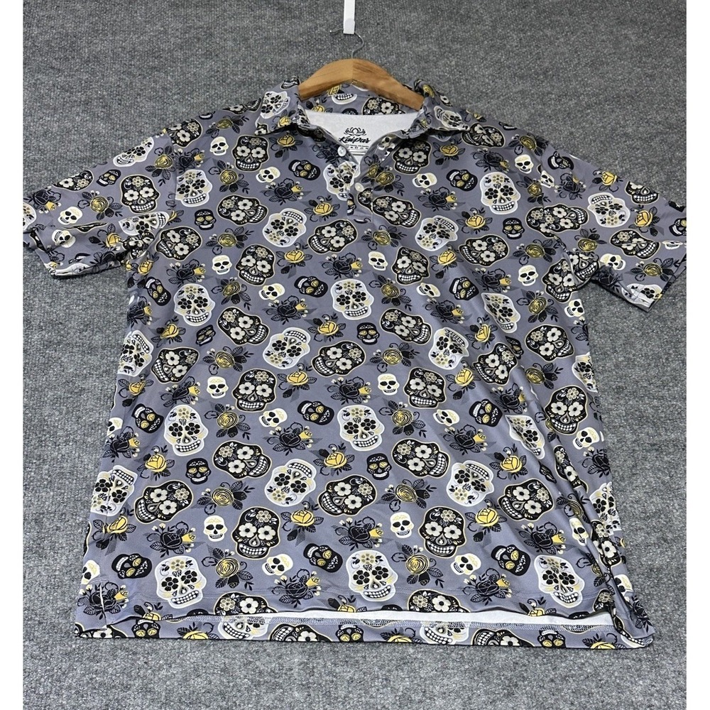 Kaipar Men's Large Skulls Golf Polo Shirt Day of the Dead Performance